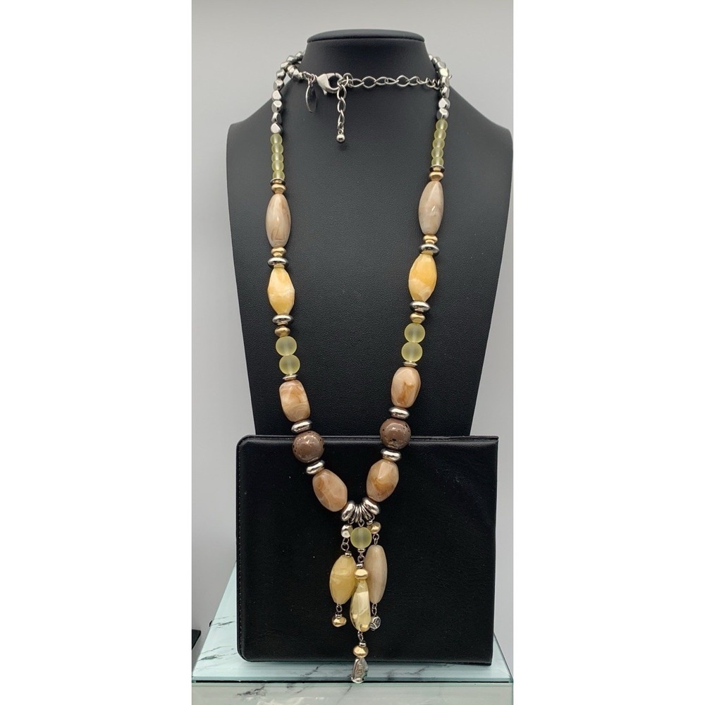 Chicos Faux Agate Acrylic Multi Colored Beaded Tassel Pendant Necklace 32-35"
